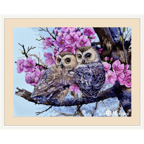 (image for) Two Owls In Spring Blossom Counted Cross Stitch Kit